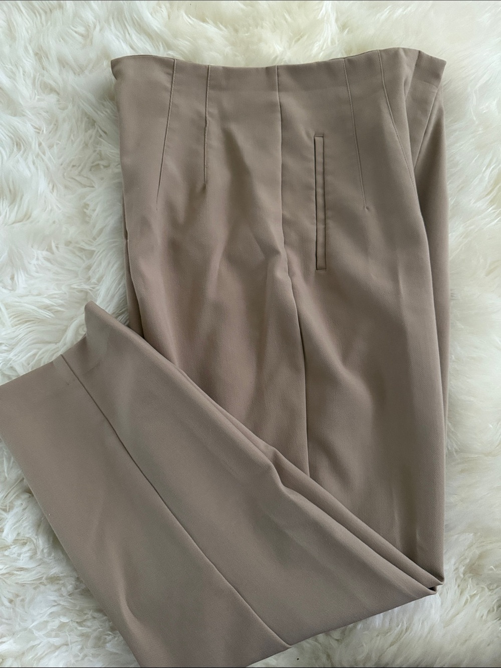 Zara Taupe High-Waist Wide-Leg Trousers